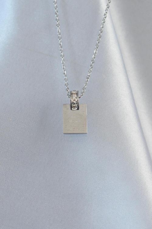 316L Çelik Zincir Gümüş Renk Zirkon Taşlı Aşk Mektubu Kolye - EBJ240807W25485