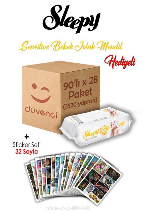 Sensitive Islak Mendil 90x28 (2520  yaprak) ve Sticker Seti 32 Sayfa