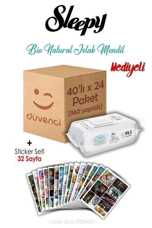 Bio Natural Islak Havlu 40x24 (960  yaprak) ve Sticker Seti 32 Sayfa