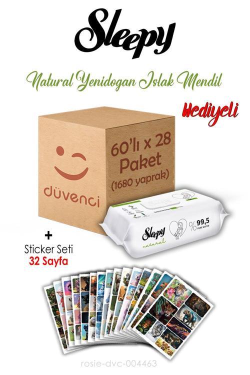 Natural Yenidoğan Islak Havlu 60x28 (1680  yaprak) ve Sticker Seti 32 Sayfa