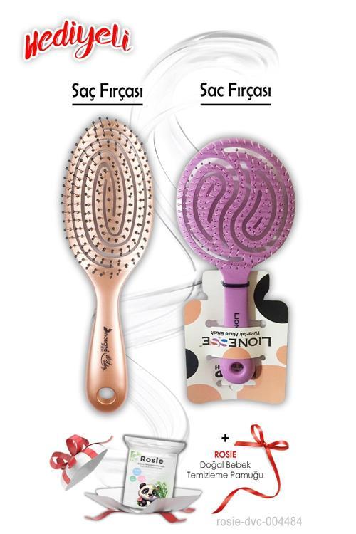 Kahverengi Üç Boyutlu Tarama Fırçası ve Mor Saç Fırçası Oval ROSIE Hediyeli