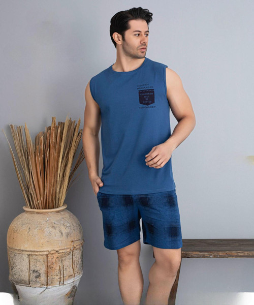 Erkek Bisiklet Yaka Kolsuz Şortlu Pijama Takımı 6185/9 - 1 Adet