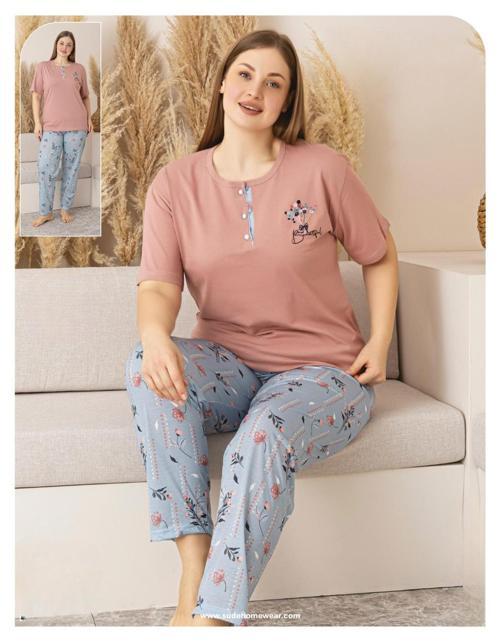 Kadın Büyük Beden Düğme Yaka Penye Kısa Kol İnce Pijama Takımı P127 - 1 Adet