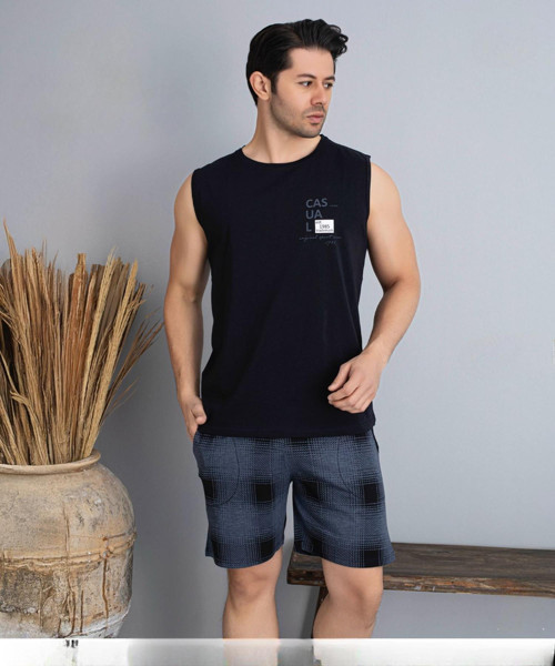 Erkek Bisiklet Yaka Kolsuz Şortlu Pijama Takımı 6185/7 - 1 Adet