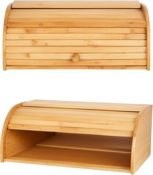 Doğal Bambu Sürgülü Kapaklı Geniş Ekmek Dolabı Hijyenik Ahşap Saklama Kutusu