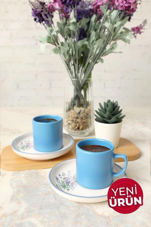 Elegant Blossoms Mavi Kahve Takımı 4 Parça 2 Kişilik 21789
