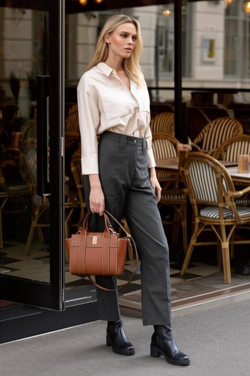Kadın Mini Tote Çanta El ve Omuz Kullanımına Uygun Modern Gold Tokalı Tasarım
