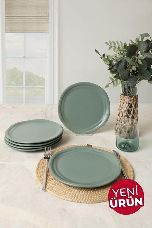 Mat Yeşil Bloom Pasta Tabağı 24 Cm 6 Adet 322