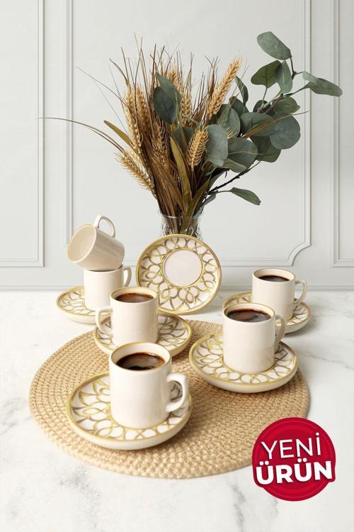 Worn Gold Nordic Kahve Takımı 12 Parça 6 Kişilik 22968-23057