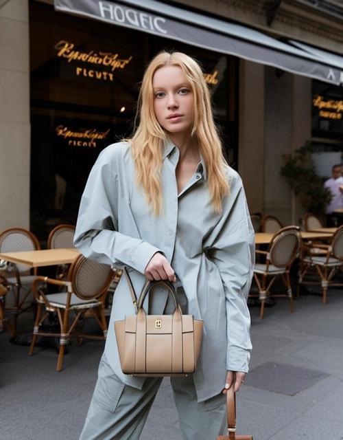 Kadın Mini Tote Çanta El ve Omuz Kullanımına Uygun Modern Gold Tokalı Tasarım