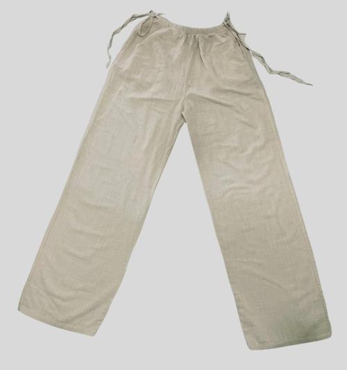 Kadın Yazlık %100 Keten Bol Paça Pantolon – Yandan Bağcıklı, Rahat Ve Bol Kesim