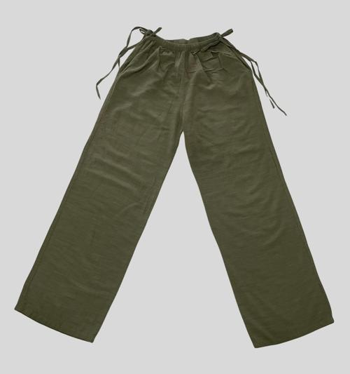 Kadın Yazlık %100 Keten Bol Paça Pantolon – Yandan Bağcıklı, Rahat Ve Bol Kesim