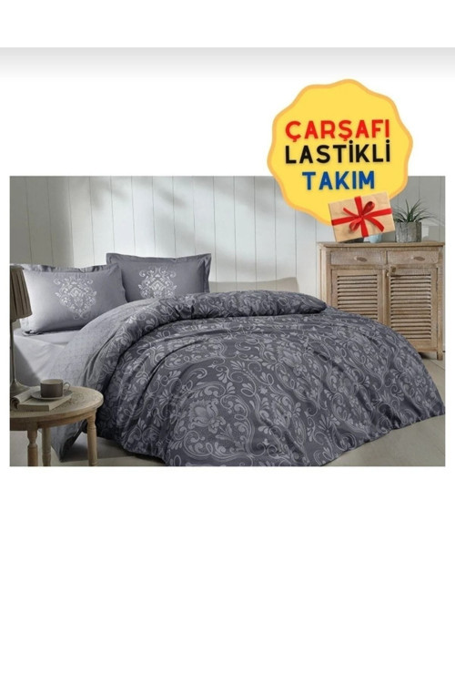 Tek Kişilik ( Çarşafı Lastikli ) Ranforce Nevresim Takımı Antrasit