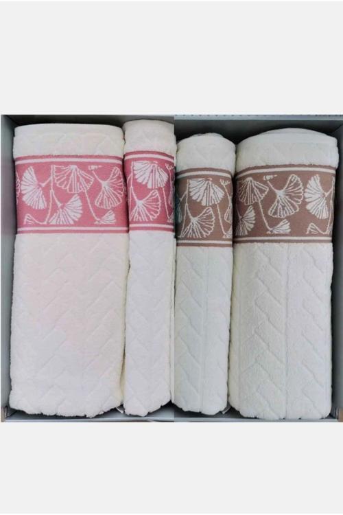 4 Parça Best Set - ( 2 Ad 90X150 + 2 Ad 50X80 ) Hamam Takımı Bej-Pembe