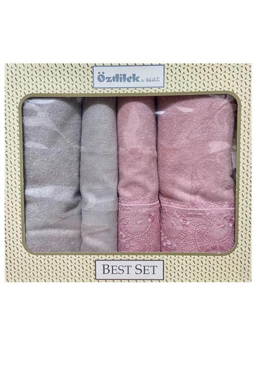4 Parça Fıdelya Güpürlü Best Set - Hamam Takımı
