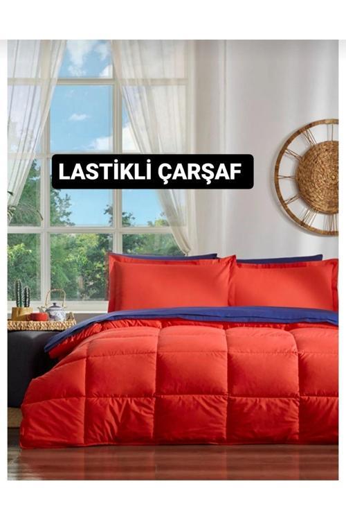 Çift Kişilik ( Çarşafı Lastikli ) Uyku Seti Kırmızı-Lacivert