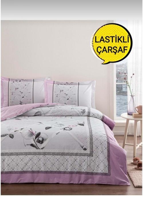 Çift Kişilik ( Çarşafı Lastikli ) Nevresim Takımı Camellia Gri