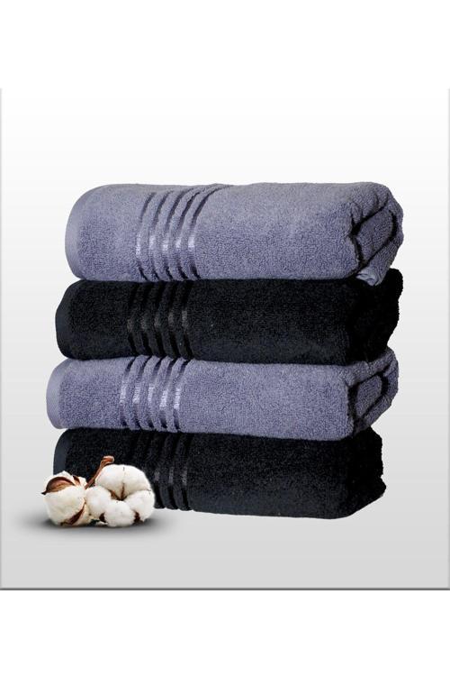 ( 4 Adet ) El Yüz Havlusu 50X90 Cm %100 Pamuk Yumuşak Havlu Siyah Gri