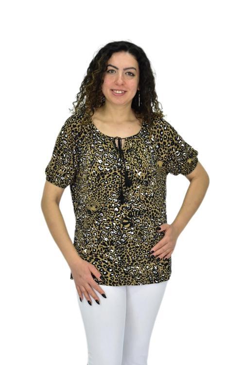 Kadın Kısa Kol Baskılı Bluz BGL-ST04702
