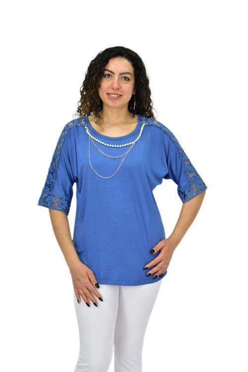 Kadın Kısa Kol Baskılı Bluz BGL-ST04708