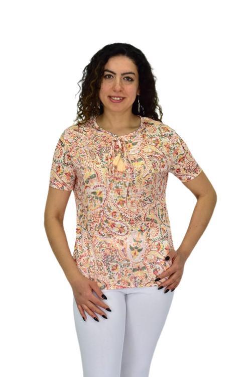 Kadın Kısa Kol Baskılı Bluz BGL-ST04703
