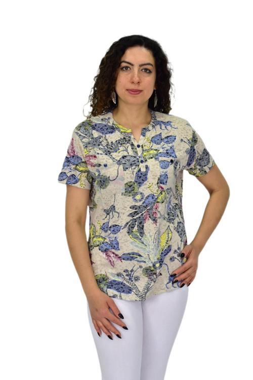 Kadın Kısa Kol Baskılı Cepli Bluz BGL-ST04699