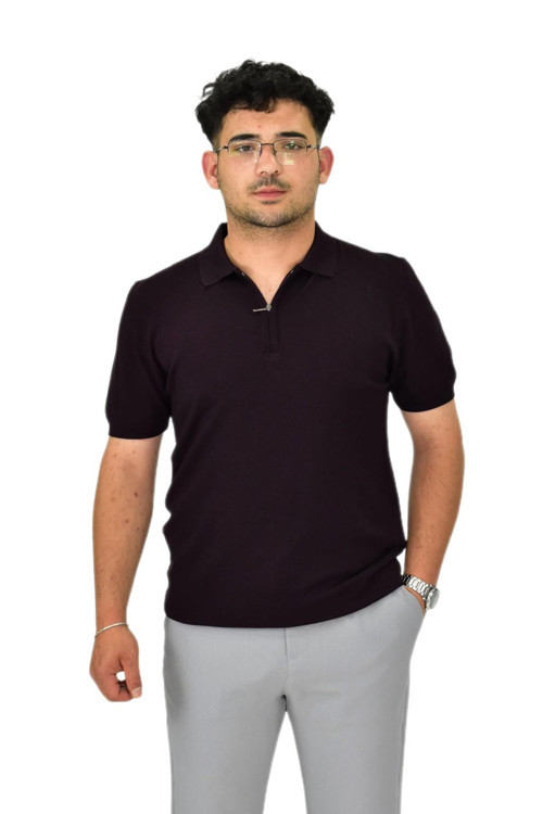 Erkek Polo Yaka Fermuarlı Triko Tişört T356 BGL-ST04594