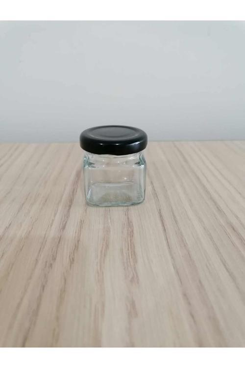 40cc Köşeli Şeffaf Cam, Siyah Kapak Kavanoz,mini Kavanoz,bal Kavanozu,süs Kavanozu,100 Adet