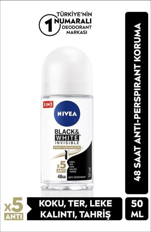 Kadın Roll-on Deodorant Black&white Invisible Ipeksi Pürüzsüzlük 50ml, Ter Kokusuna Karşı 48 Saat Et