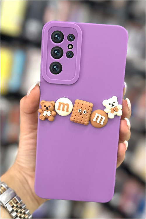 Galaxy S21 Ultra Uyumlu Kamera Korumalı Soft Dokulu 3D Ayıcık Ve Bisküvi Kılıf Bear Kapak