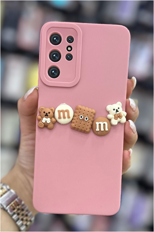 Galaxy S21 Ultra Uyumlu Kamera Korumalı Soft Dokulu 3D Ayıcık Ve Bisküvi Kılıf Bear Kapak