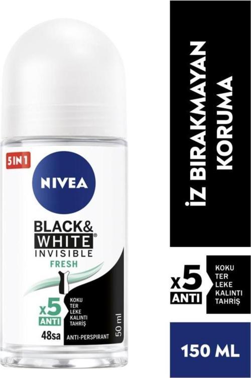 Kadın Rollon Deodorant Black & White Invisible Fresh 50ml, 48 Saat Anti-perspirant Koruma