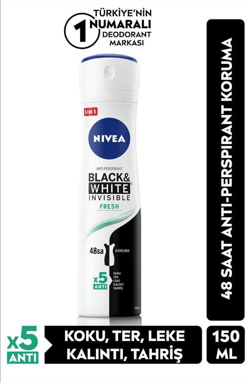 Kadın Sprey Deodorant Black&white Fresh Invisible 150ml, Ter Kokusuna Karşı 48 Saat Etkili