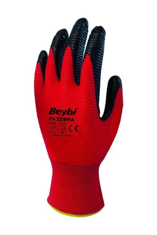 Pn Zebra Mavi Kırmızı Siyah Nitril Iş Eldiveni 12 Çift 10" Beden
