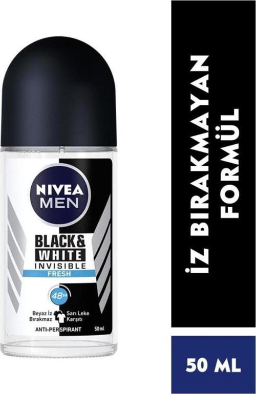 Men Erkek Roll-on Deodorant Black&white Invisible Fresh 50ml, 48 Saat Anti-perspirant Ter Koruması