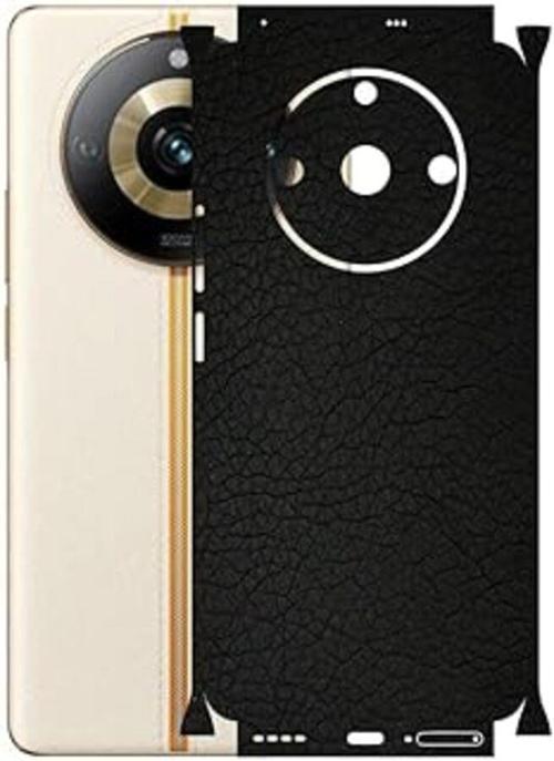 Realme 11 Pro Plus ile Uyumlu Deri Desenli Siyah Arka Kaplama