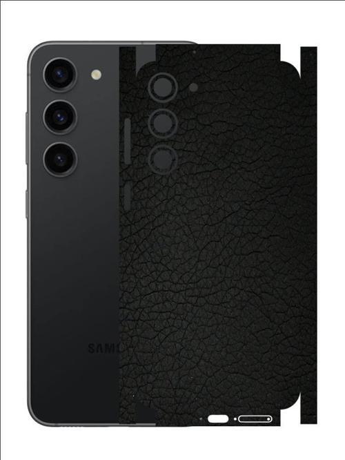 Samsung Galaxy S23 Plus ile Uyumlu Deri Desenli Siyah Arka Kaplama