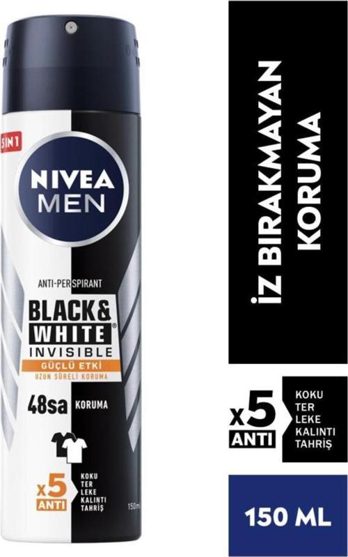 Men Erkek Sprey Deodorant Black&white Invisible Güçlü Etki 150ml, 48 Saat Anti-perspirant Koruma