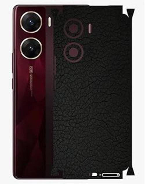 Vivo V29 Lite ile Uyumlu Deri Desenli Siyah Arka Kaplama