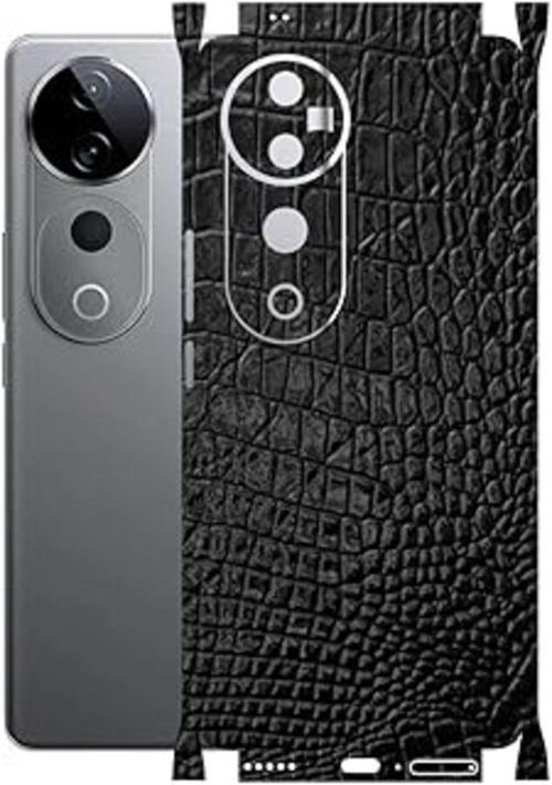 Vivo V40 5G ile Uyumlu Deri Desenli Siyah Arka Kaplama