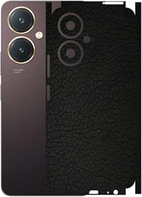 Vivo Y27 ile Uyumlu Deri Desenli Siyah Arka Kaplama