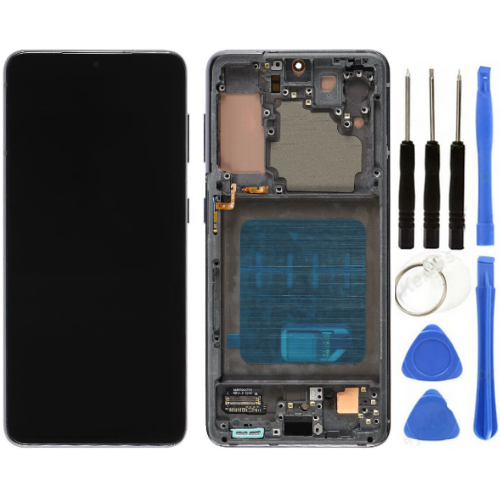 TE Samsung S21 G990 Uyumlu Çıtalı Lcd Ekran Siyah + Tamir Seti