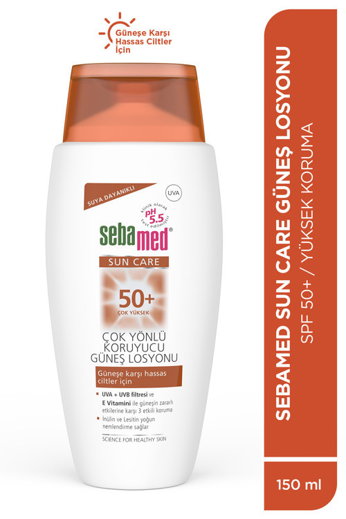 Güneş Losyonu SPF 50+ 150 ml UVA UVB Filtreli E Vitamini Üçlü Yüksek Koruma Çok Yönlü Yüz ve Vücut
