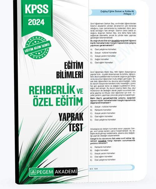 Pegem Akademi Yayıncılık 2024 KPSS Eğitim Bilimleri Rehberlik ve Özel Eğitim Yaprak Test