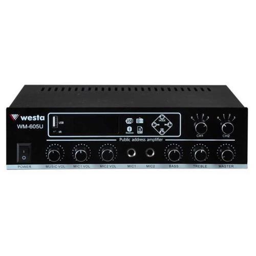 WM-605U USB-Bluetooth 2 Bölgeli 2 Mikrofon Girişli 100 Watt Trafolu Anfi