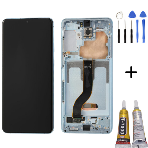 TE Samsung S20 Plus G985 Uyumlu Çıtalı OLED Lcd Ekran Açık Mavi