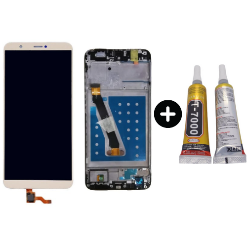TE Huawei P Smart Uyumlu Çıtalı HK Lcd Ekran Dokunmatik Gold + B7000