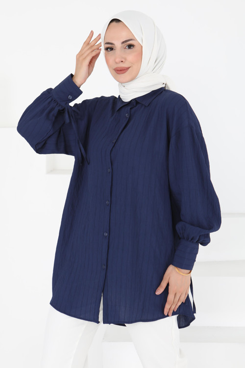 Kolları Bağcık Detaylı Tunik Lacivert - 27001