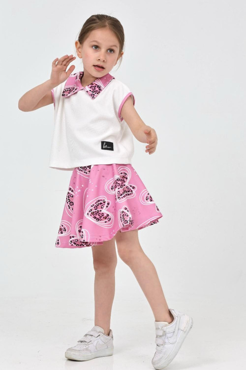 Kız Çocuk Pembe Etekli Takım - 27221