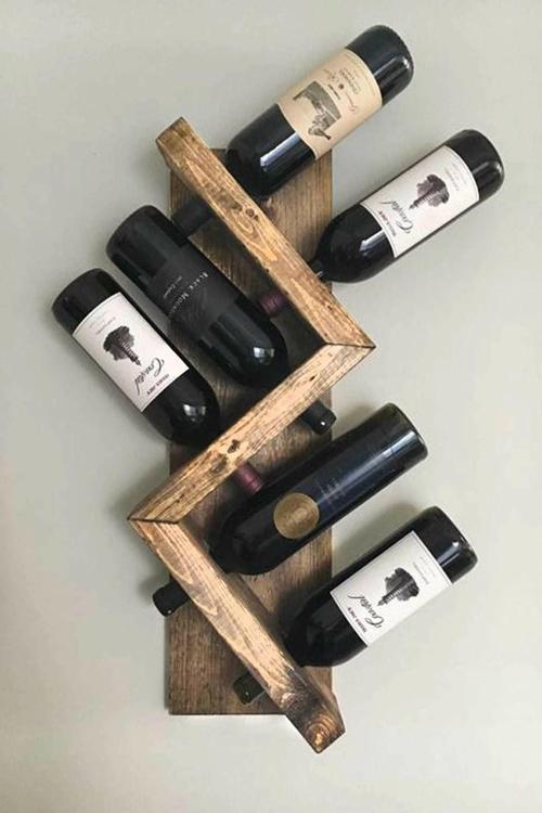 Ahşap Masif Dekoratif Tasarım Şaraplık 6'Lı Şarap Standı Duvara Monte Şişe Standı